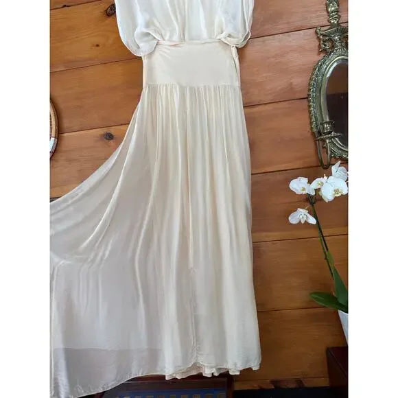 NWT Elena Baldi 2 Piece Silk Blend Set Cream Maxi Skirt & Sheer Top Size L - Picture 3 of 5